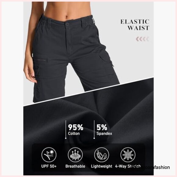 Women's Cargo Shorts Lightweight Cotton Hiking Active Elastic Waist - Picture 5 of 6